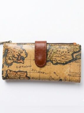 Patricia Nash Brown Leather World Map Travel Bohemian Wallet